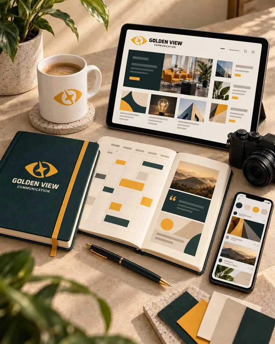 La veille éditoriale Golden View : calendrier de contenus, articles, réseaux sociaux, photographie et identité visuelle