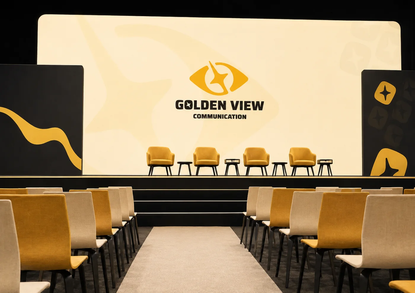 Événementiel : scène et plateau aux couleurs Golden View